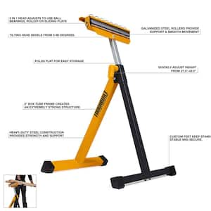 27.5" to 43" Adjustable 3-in-1 Roller Stand with a material stops, ball-bearing rollers and 8 directional rollers