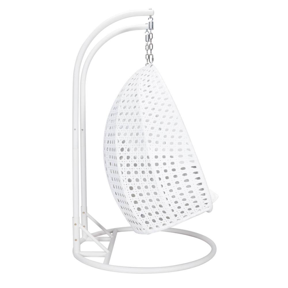 White Wicker Hanging Double Seater Egg Swing Chair with Cushions