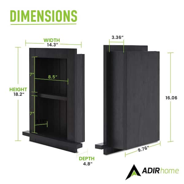 14.37 in. W x 4.8 in. D x 18.27 in. H Wood Recessed Bathroom Storage Wall Cabinet in Black AD