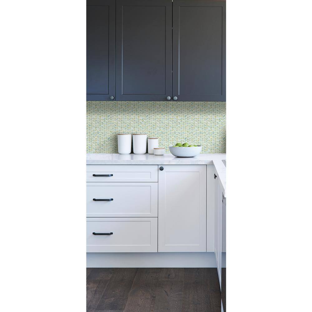 Ivan Light Blue and Green Chevron Peel and Stick Wallpaper