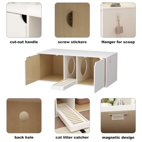 Cat Litter Box Enclosure Hidden Washroom 2 Rooms with Catcher – FUFUGAGA