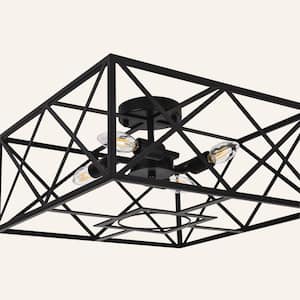 16.9 in. 4-Light Black Industrial Farmhouse Semi-Flush Mount Rectangle Ceiling Light