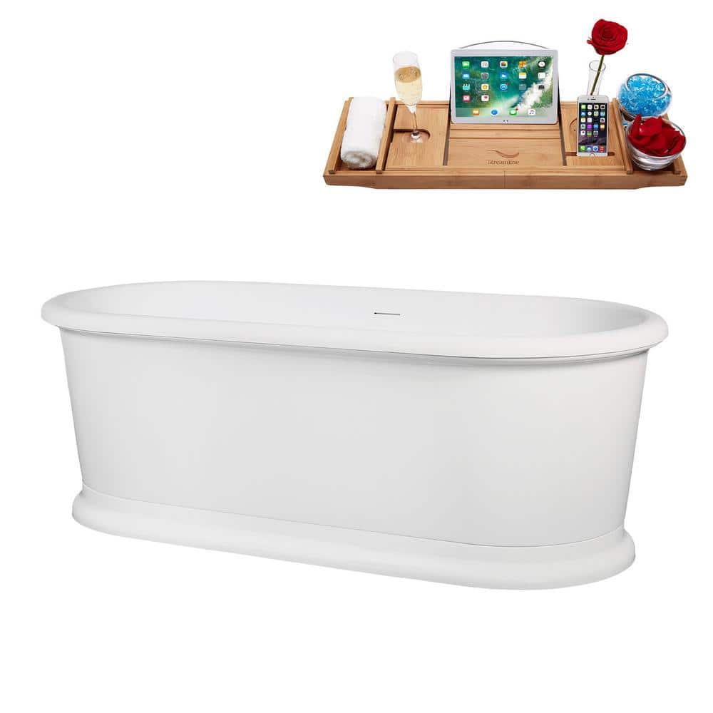 71'' Glossy White Acrylic Freestanding Soaking Tub with Brushed Gold Trim