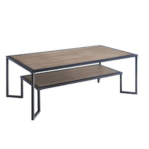 47.99" Wide Modern Industrial Storage Rectangular 2-Tier Coffee Tables, Wood Black Brown Color Top in Black Metal Frame