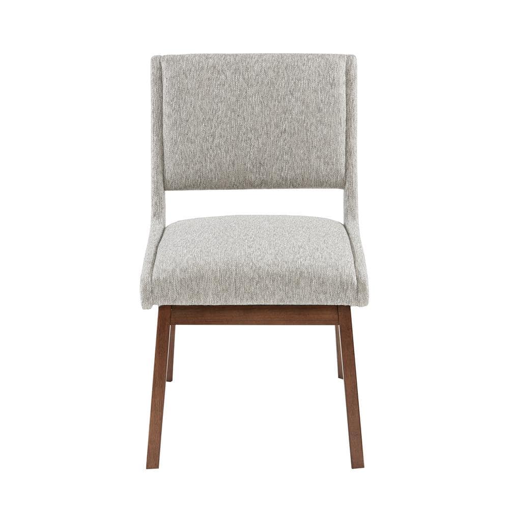 Set of 2 Light Gray Upholstered Dining Side Chairs with Rubberwood Legs