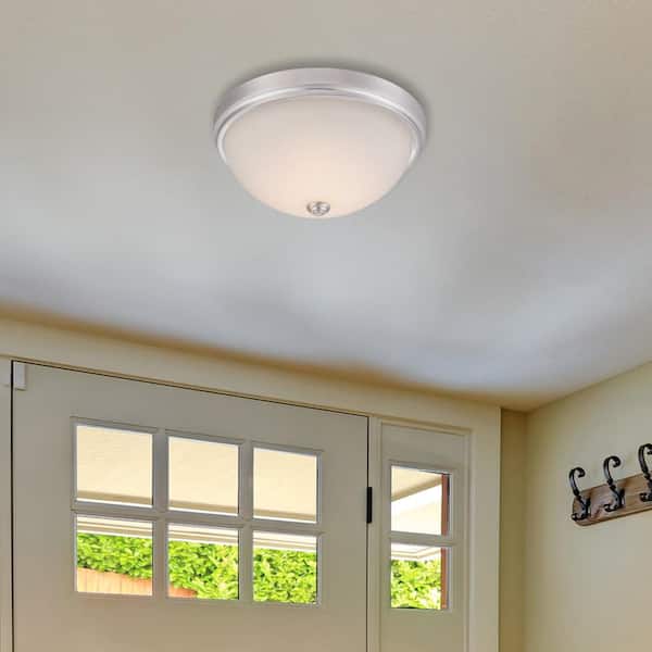 Hopkins 13.25 in. Modern Satin Platinum Dimmable Integrated LED Flush Mount for Kitchens