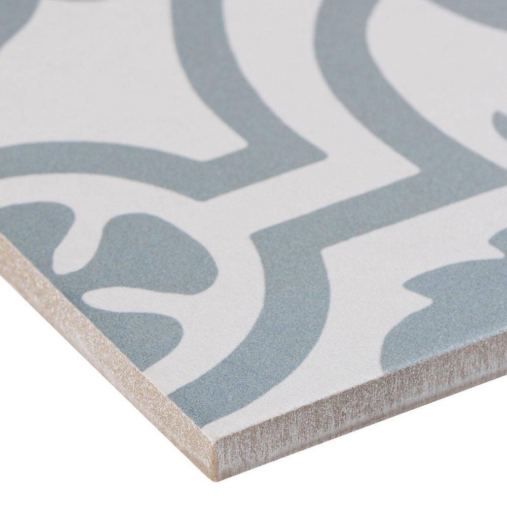 Bliss 8" Gray and White Porcelain Moroccan Wall and Floor Tile