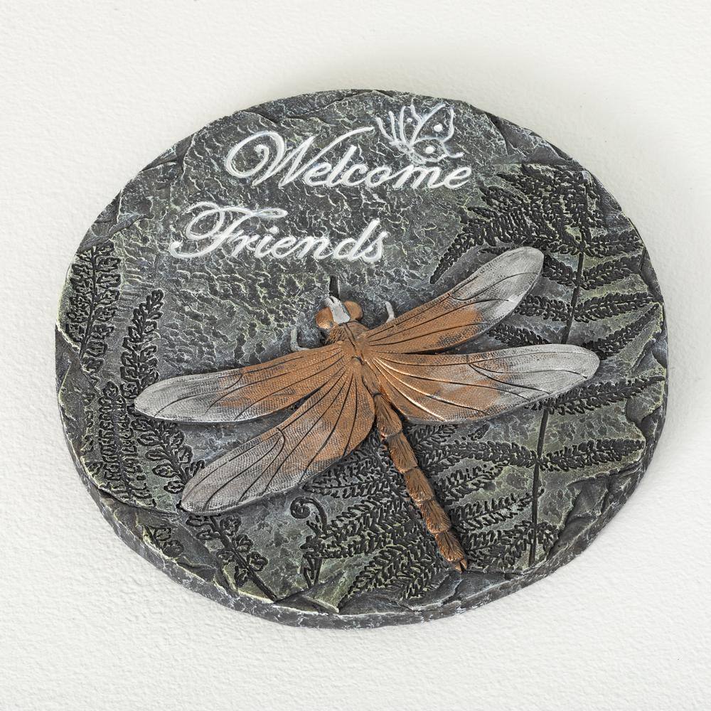 SULLIVANS 10 in. Round Dragonfly Gary Cement Garden Stepping Stone