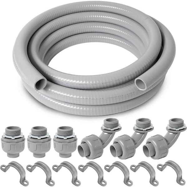 Ahfiwaso 1 in. x 25 ft. Non Metallic Flexible Electrical Conduit Liquid Tight with 3-Pcs Coupling, 3-Pcs Elbow and 7-Pcs Strap
