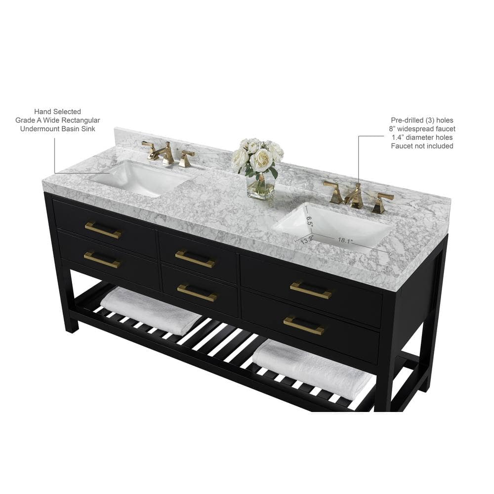 Elizabeth 72" Black Onyx Double Freestanding Bath Vanity Set