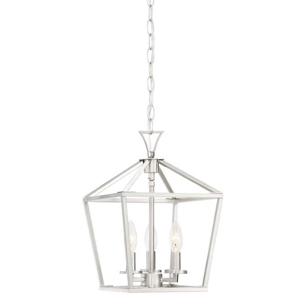 Savoy House Townsend 10 in. W x 15 in. H 3-Light Satin Nickel Metal Lantern Pendant Light