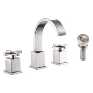 8 in. Widespread Double Handle Bathroom Faucet with Drain Kit, 3-Hole Bathroom Sink Faucet in Brushed Nickel
