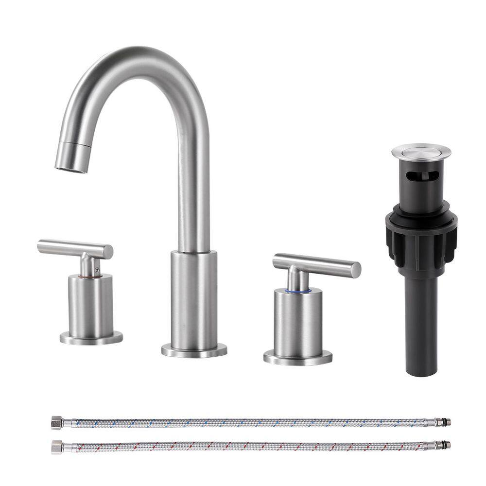 8 in. Widespread Double Handle Bathroom Faucet with Pop Up Drain and Supply Lines in Brushed Nickel price history on PriceWatchPro