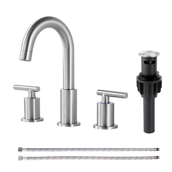 8 in. Widespread Double Handle Bathroom Faucet with Pop Up Drain and Supply Lines in Brushed Nickel