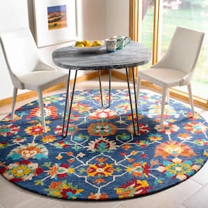 Aspen Navy/Red 3 ft. x 3 ft. Floral Round Area Rug