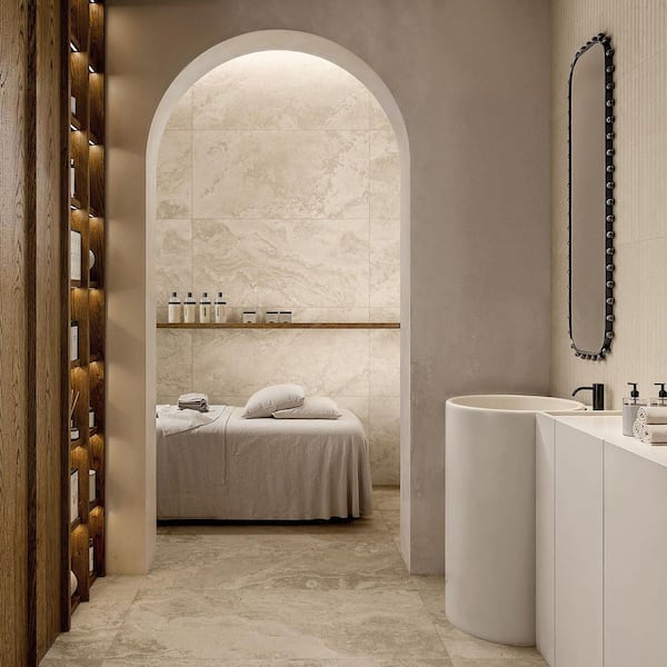 American Roma Almond 24 in. x 48 in. Matte Cross-Cut Travertine Look Porcelain Floor and Wall Tile (15.5 sq. ft./Case)