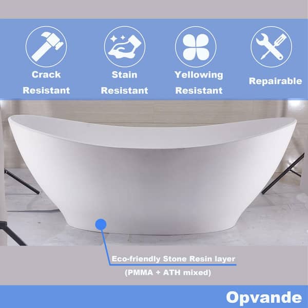 67 in. x 31.5 in. Contemporary Solid Surface Soaking Bath Tub Stone Resin Freestanding Bathtub in Glossy White