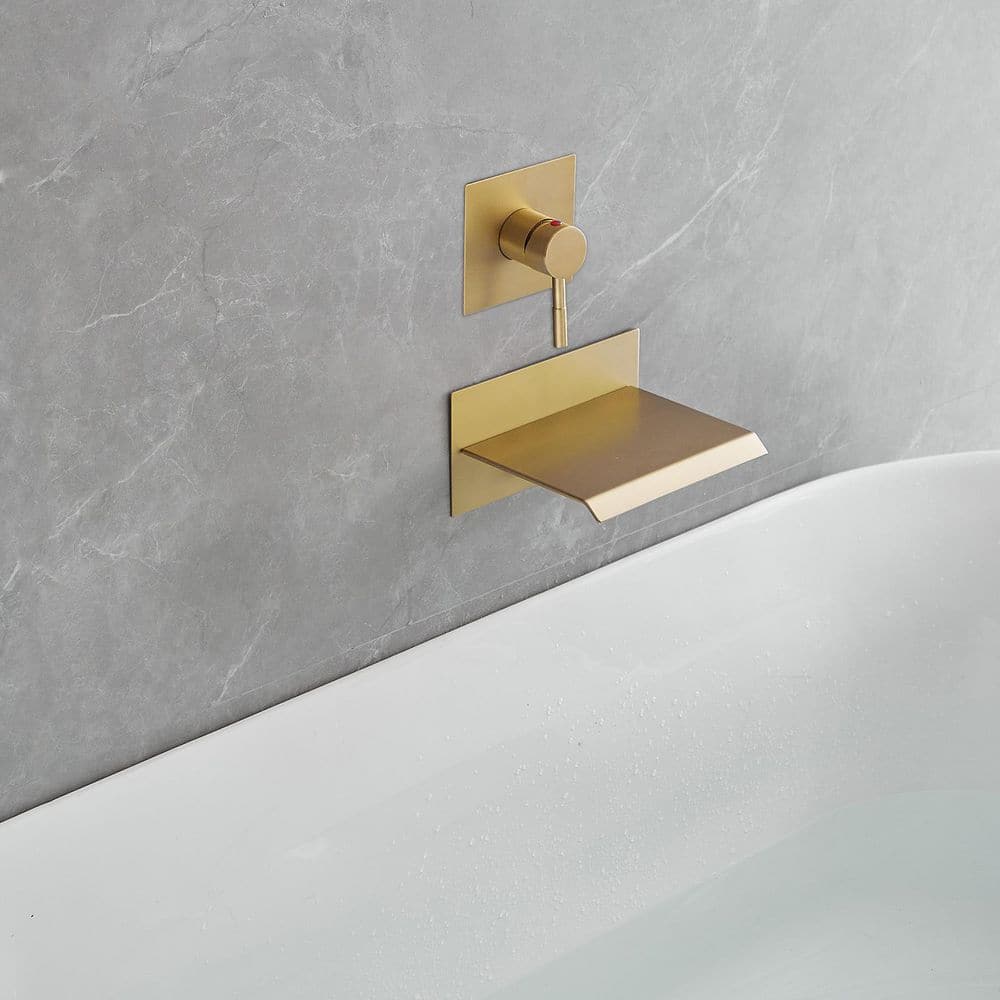 Brushed Gold Wall-Mount Waterfall Faucet with Lever Handle