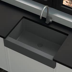 Stonehaven 33 in. Farmhouse Charcoal Gray Granite Composite Single Bowl Apron Front Kitchen Sink with Matching Strainer