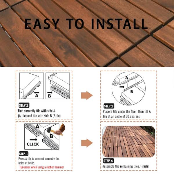 Siavonce 12 in. x 12 in. Square Acacia Wood Interlocking Flooring