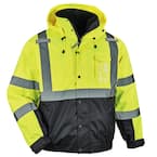 Men's 5X-Large Lime High Visibility Reflective Bomber Jacket with Zip-Out Black Fleece