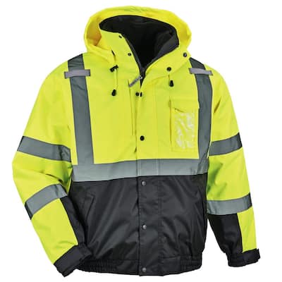 Ergodyne Men's 5X-Large Lime High Visibility Reflective Bomber Jacket with Zip-Out Black Fleece