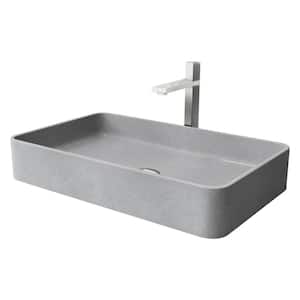 Concreto Stone Rectangular Bathroom Sink With Vessel Faucet in Brushed Nickel