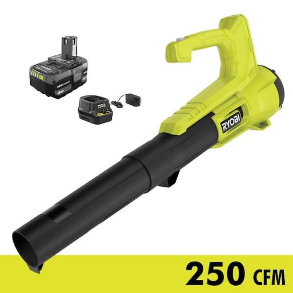 RYOBI ONE+ 18V 90 MPH 250 CFM Cordless Battery Leaf Blower with 4.0 Ah Battery and Charger