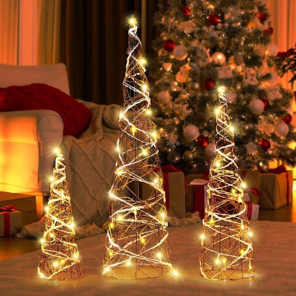 ANGELES HOME 32/24/16 in. H Cone Tree Christmas Yard Decor Holiday Characters with LED Lights (Set of 3)