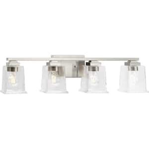 Gilmour 27.87 in. 4-Light Brushed Nickel Craftsman Vanity Light with Clear Glass Shades for Bath and Vanity