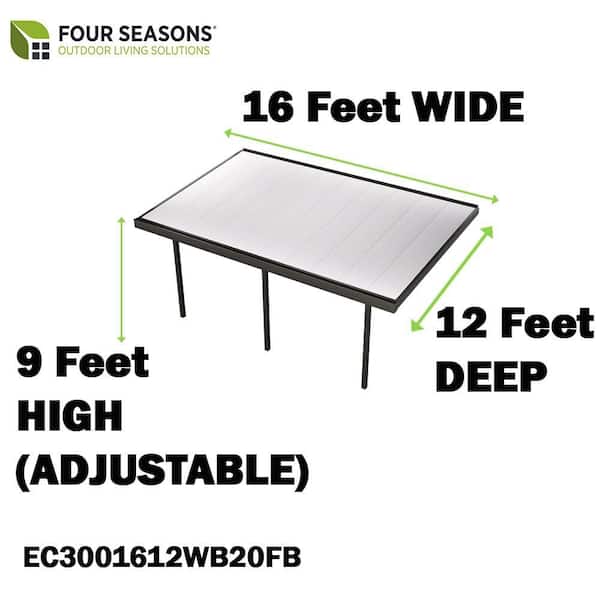 Contempra Aluminum 16ft.x 12ft. Dark Bronze Frame White Insulated Roof Patio Cover 2 Utility Beams 20lb Snowload 3 Posts