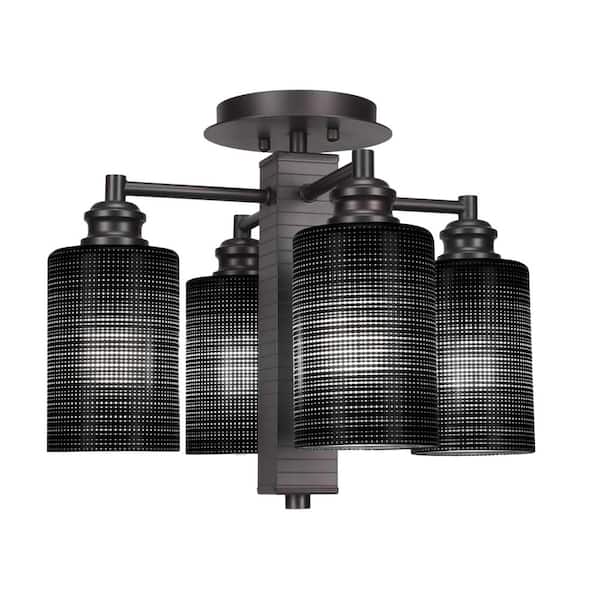Unbranded Albany 13.75 in. 4-Light Espresso Contemporay Semi-Flush Mount with 4 in. Black Matrix Glass Shades No Bulbs Included