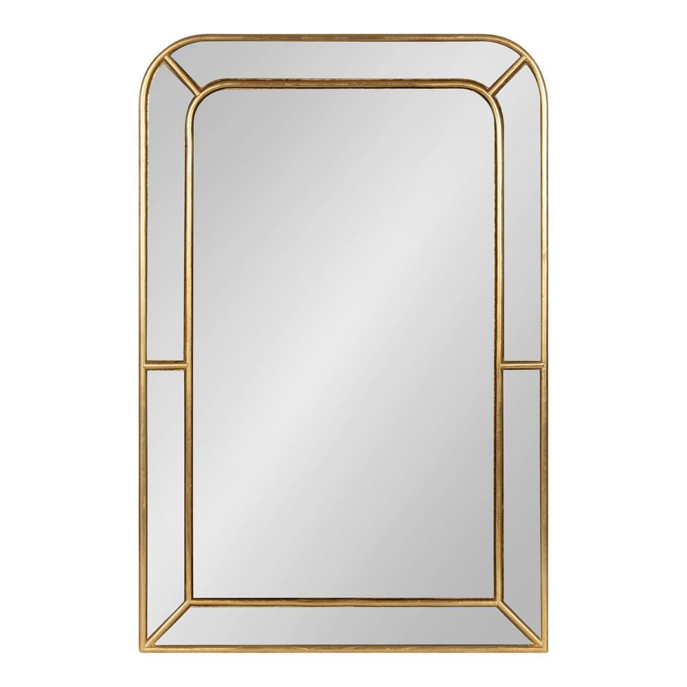 Gold Framed Rectangular Wall Mirror with Wooden Overlay