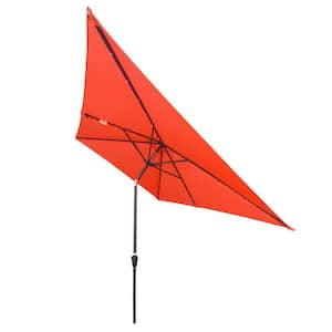 10 ft. x 6.5 ft. Rectangular Patio Beach Market Solar LED Lighted Umbrella in Light Brick Red with Push Button Tilt