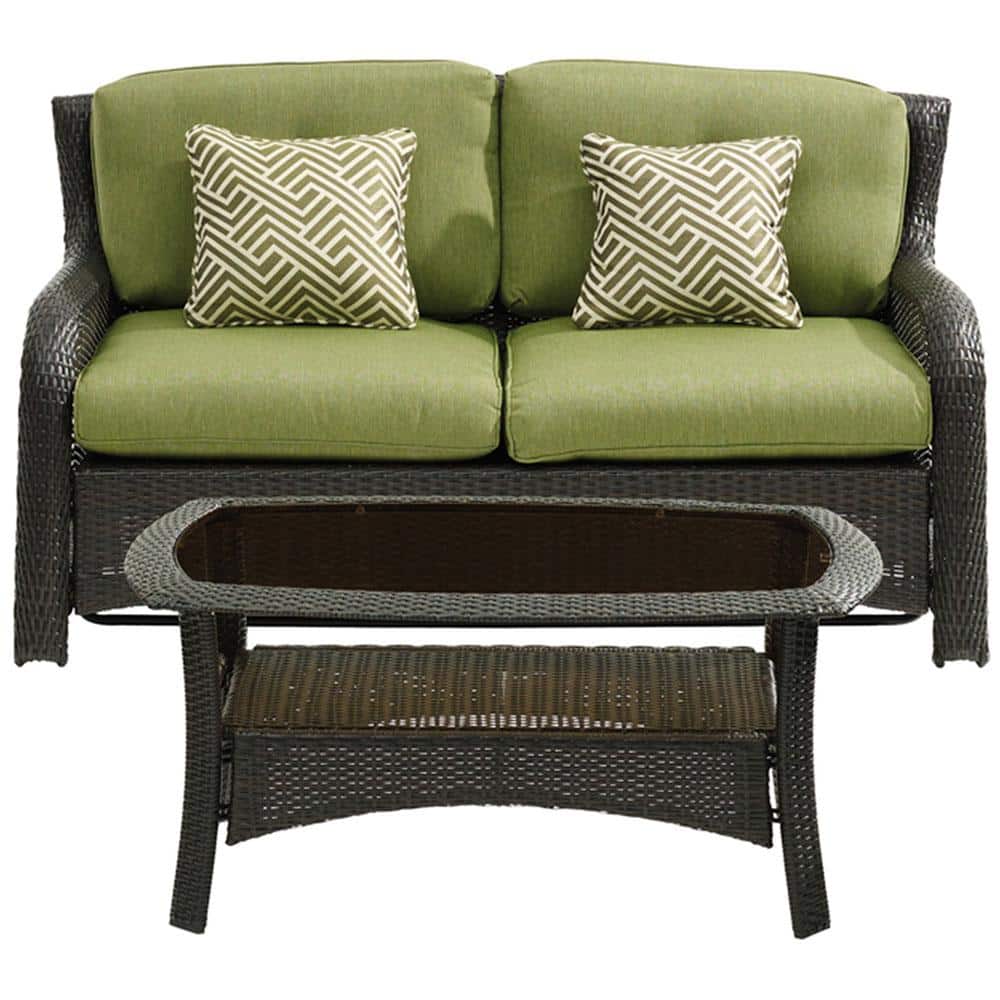 Strathmere 4-Piece Brown Wicker Outdoor Conversation Set with Green Cushions