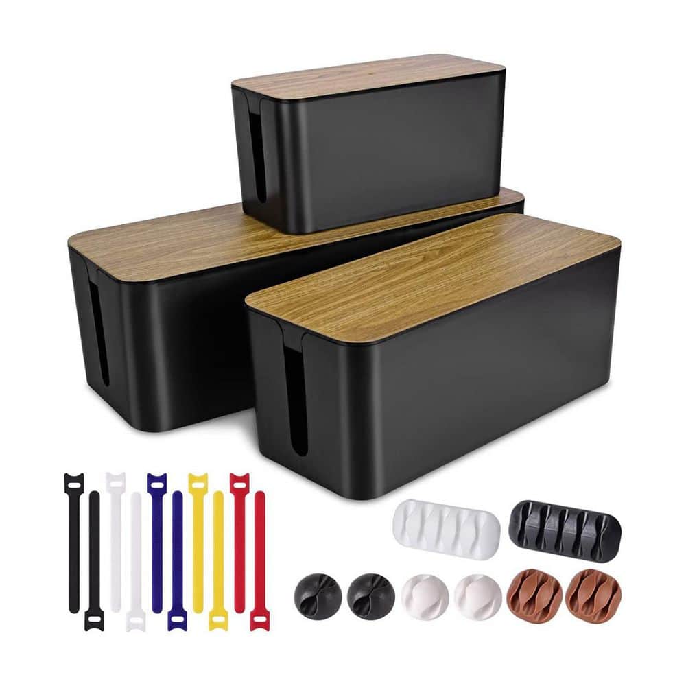 Cable Management Series Large Medium Small Cable Organizer Box Set Black Wood Grain Finish 3 Pack price history on PriceWatchPro