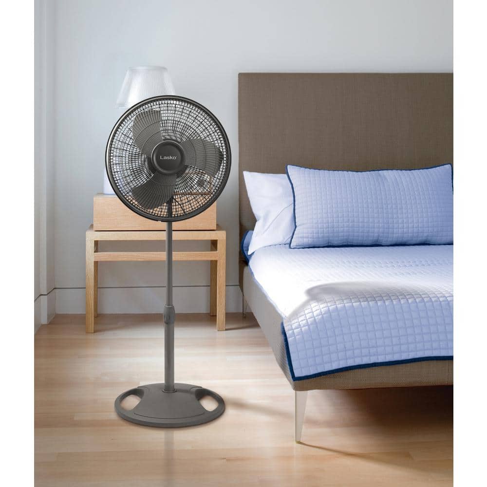Gray Adjustable Height Oscillating Pedestal Fan with 16-inch Diameter