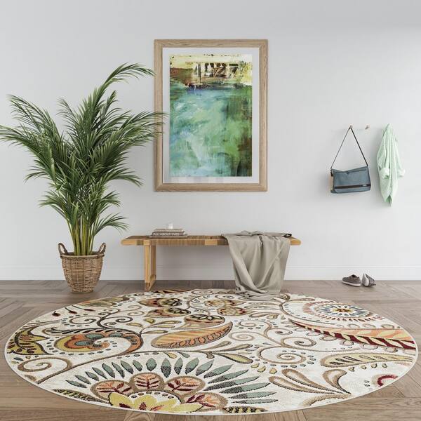 Capri Abstract Ivory 6 ft. Round Indoor Area Rug