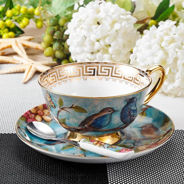 1 x 15,2 cm 1 Set Panbado 3 Pezzi Avorio Porcellana Ceramica Coffee Set Servizio da tè con 1 x 11,4 cm Cup piattino e cucchiaino da 1 x 15,2 cm 