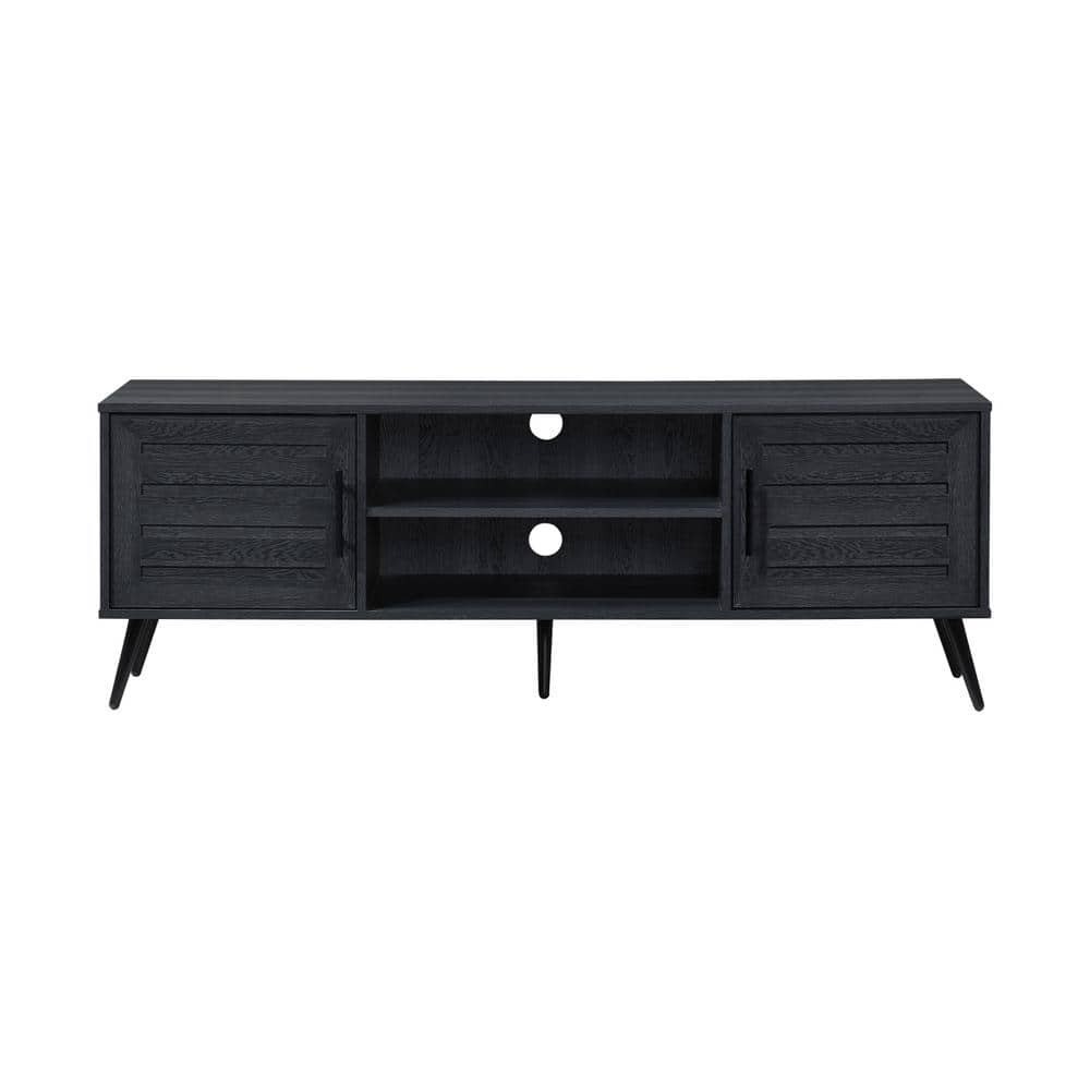 59 in. Charcoal Oak Wood TV Stand with 2 Storage Cabinets Fits TVs up to 6