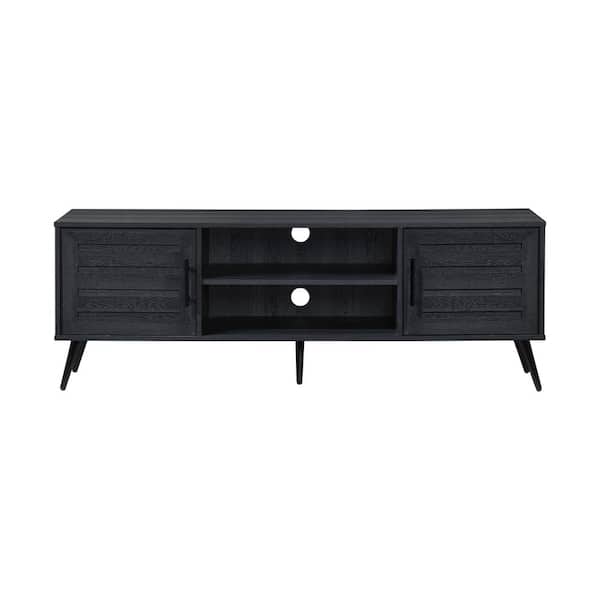 59 in. Charcoal Oak Wood TV Stand with 2 Storage Cabinets Fits TV's up to 65 in.