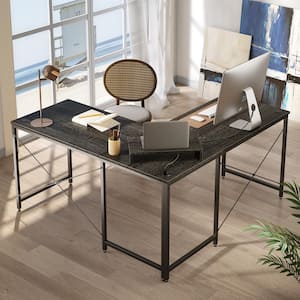 59.45 in. Charcoal Black L-Shaped Computer Desk with Power Outlet and Monitor stand