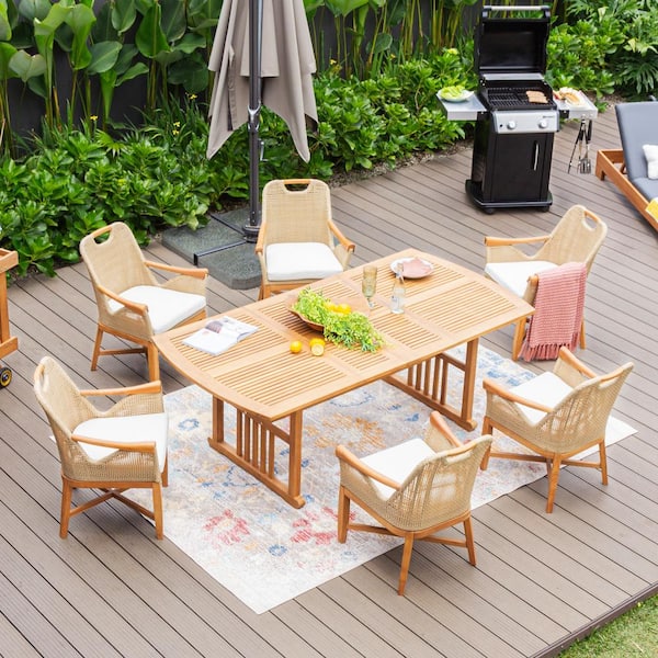 Cambridge Casual Sydney 7-Piece Teak Wood Outdoor Dining Set with Light Tan Cushion