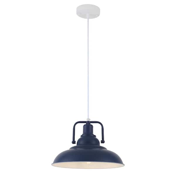 1 Light Blue Dome Industrial Pendant Light with Metal Shade, No Bulbs Included