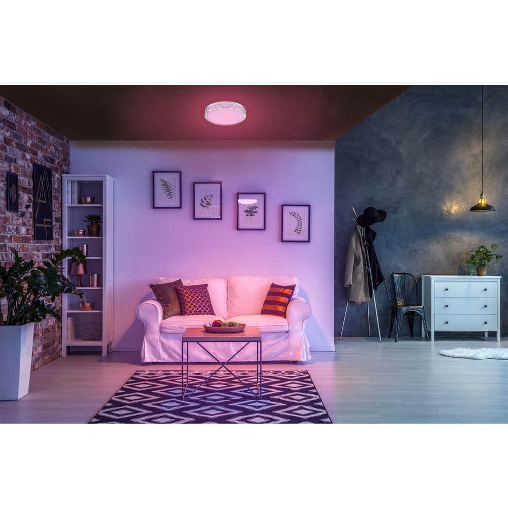 Brushed Nickel Dual-Ring LED Smart Ceiling Light with Color Control