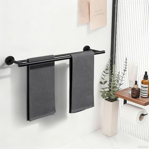 24 in. Wall Mounted Double Towel Bar in Matte Black