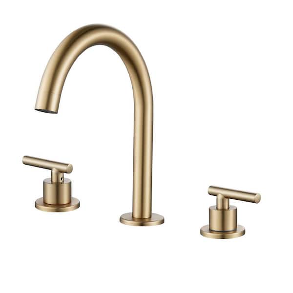 BYH build your home Modern 8 in. Widespread Double Handle Bathroom Faucet 3-Holes Water-Saving With Drain Kit In Brushed Gold