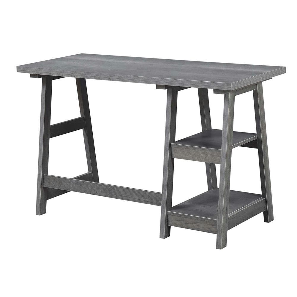 Charcoal Gray 47" Wood Trestle Desk with Shelves