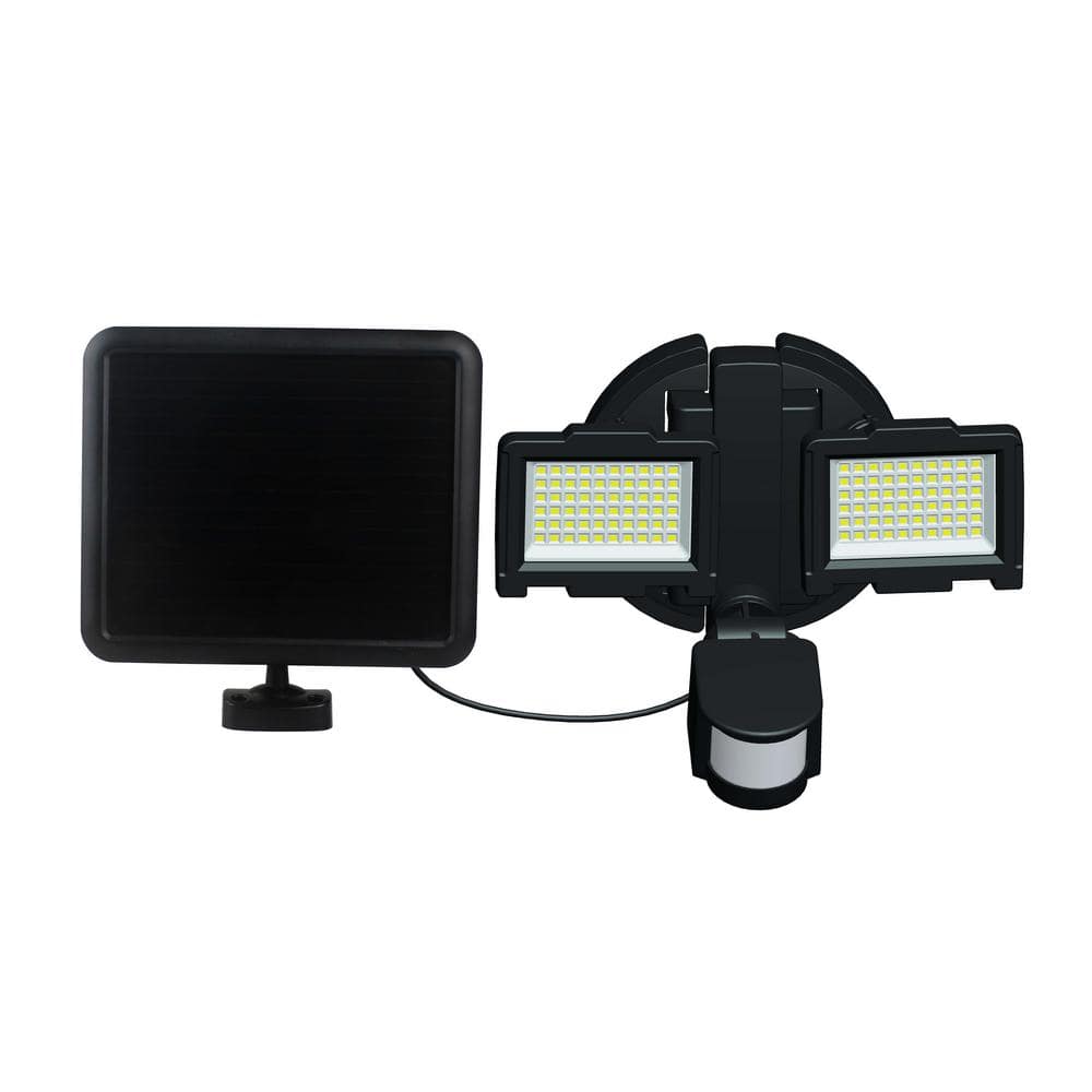 NATURE POWER 120 Integrated LED Black Dual Head Outdoor Solar Motion Activated Flood - The Home Depot