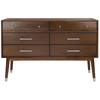 Front view of the Safavieh Madden 6-drawer walnut dresser.